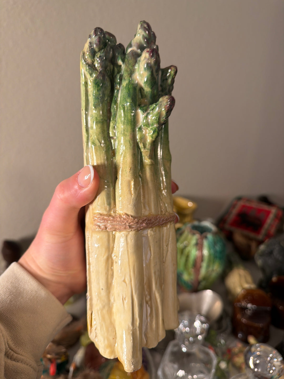 Majolica-Style Ceramic Asparagus Bundle Figurine