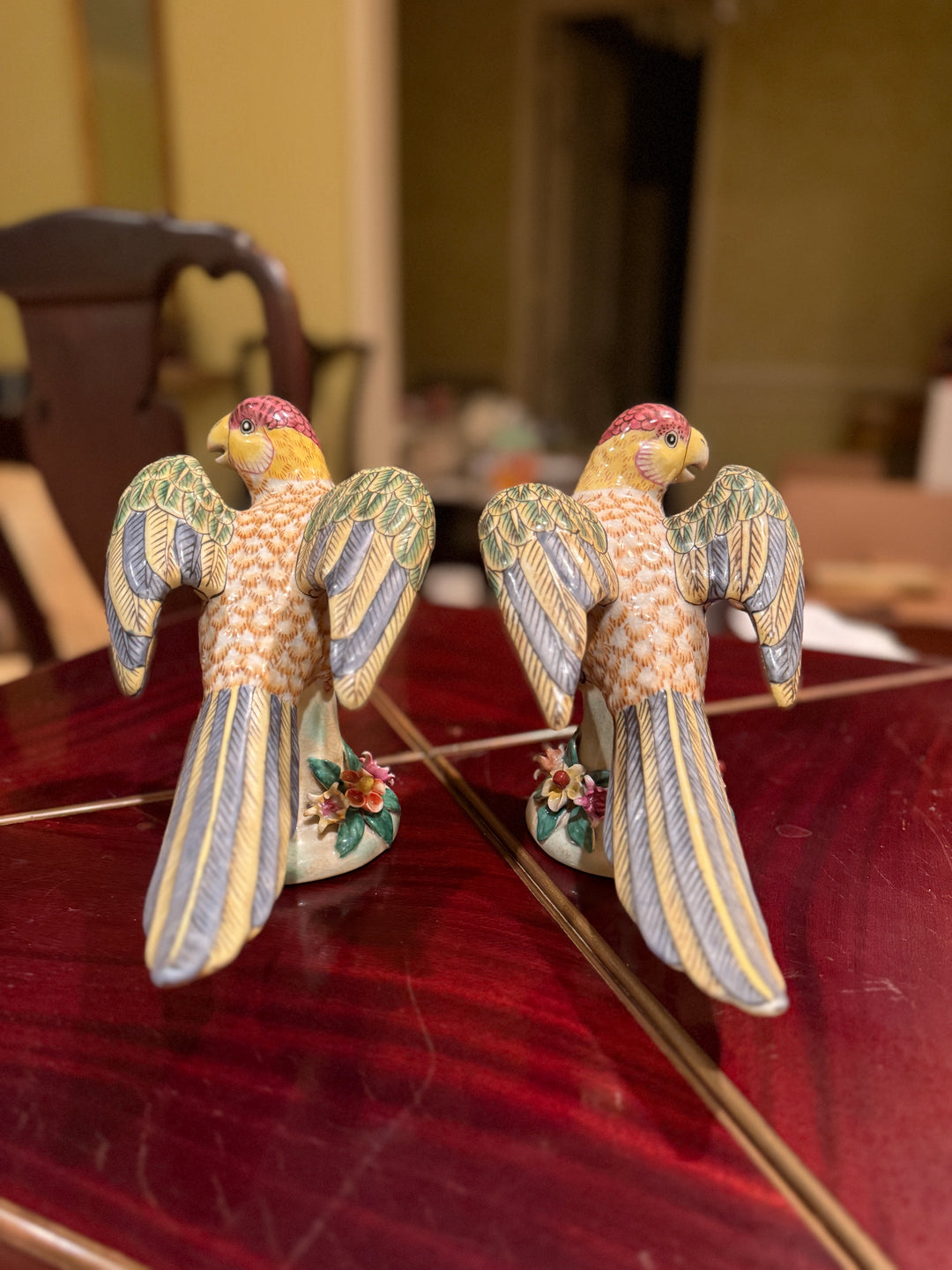 Majolica Parrot Figurines