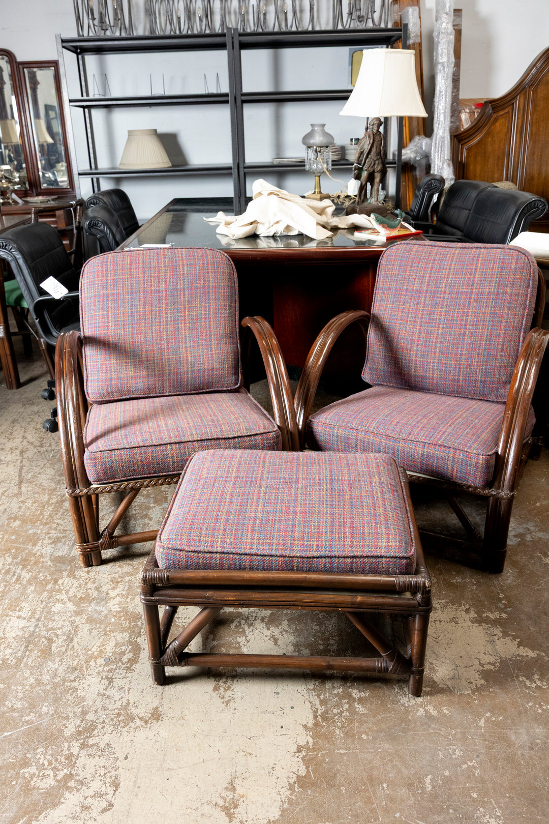Set of 2 Vintage Braided Bamboo Armchairs