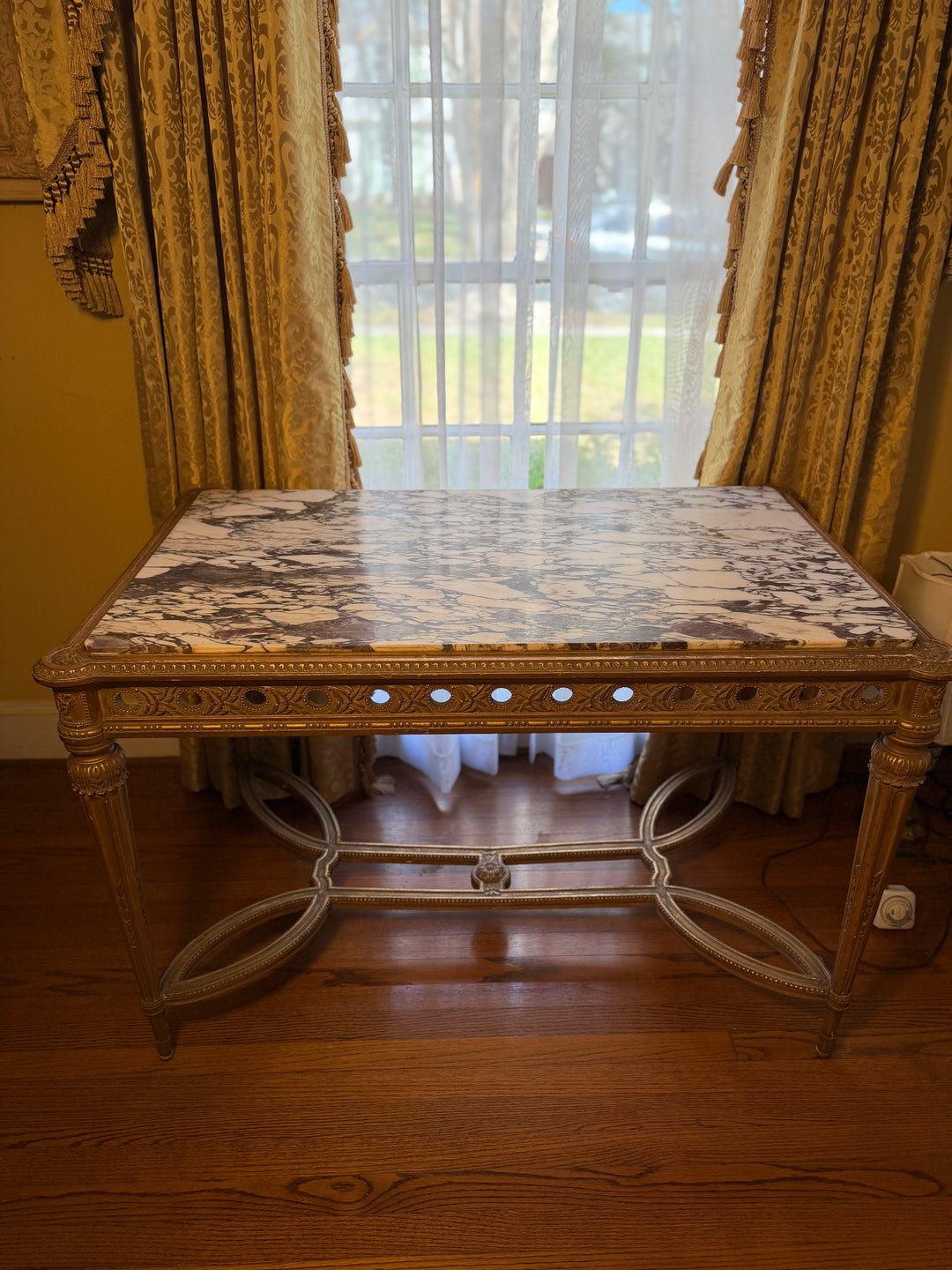 French Louis XVI Style Gilt Wood Marble Top Table