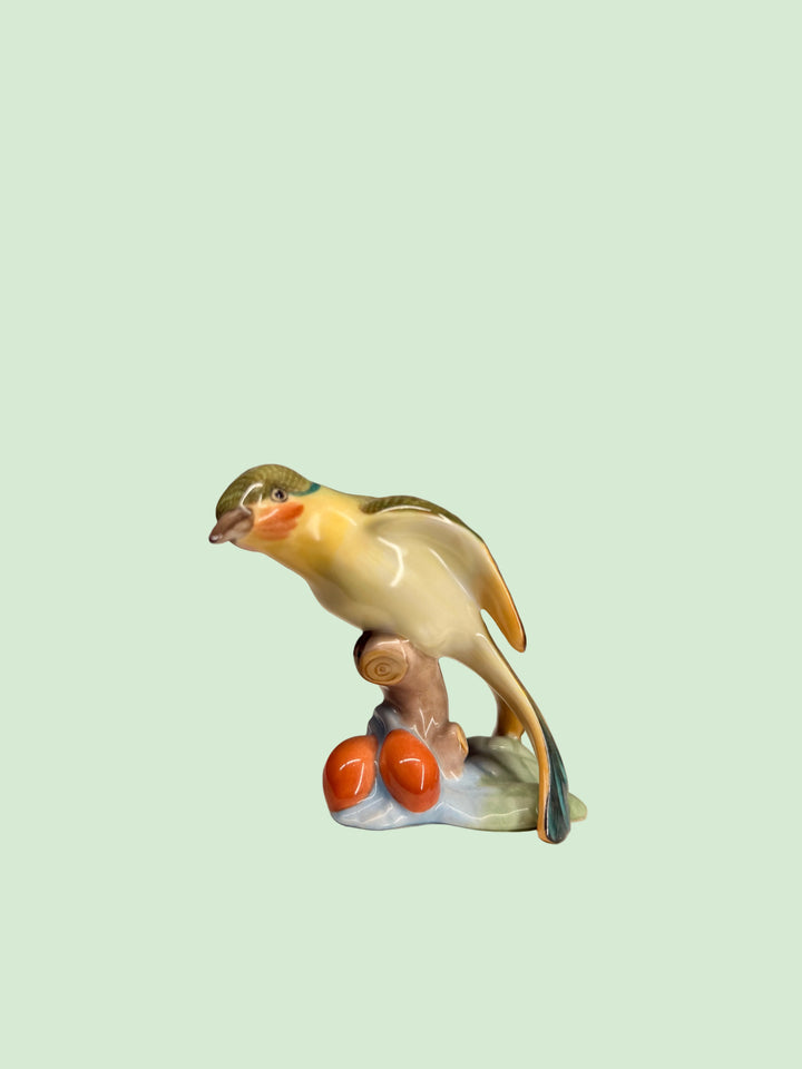 Herend Porcelain Bird Figurine on Branch with Berries