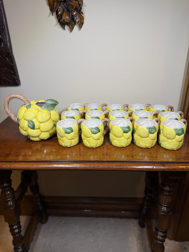 Fitz and Floyd Vintage Lemon Cups, Teapot, and Serving Plates (Priced as a set)