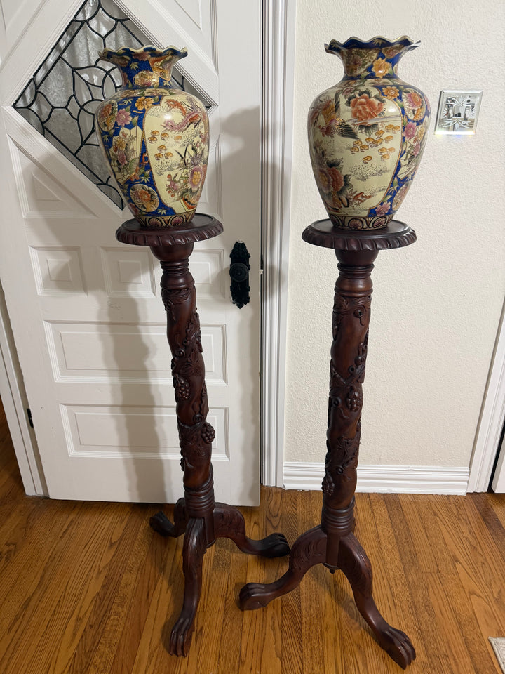 Antique Vases with Wooden Stands