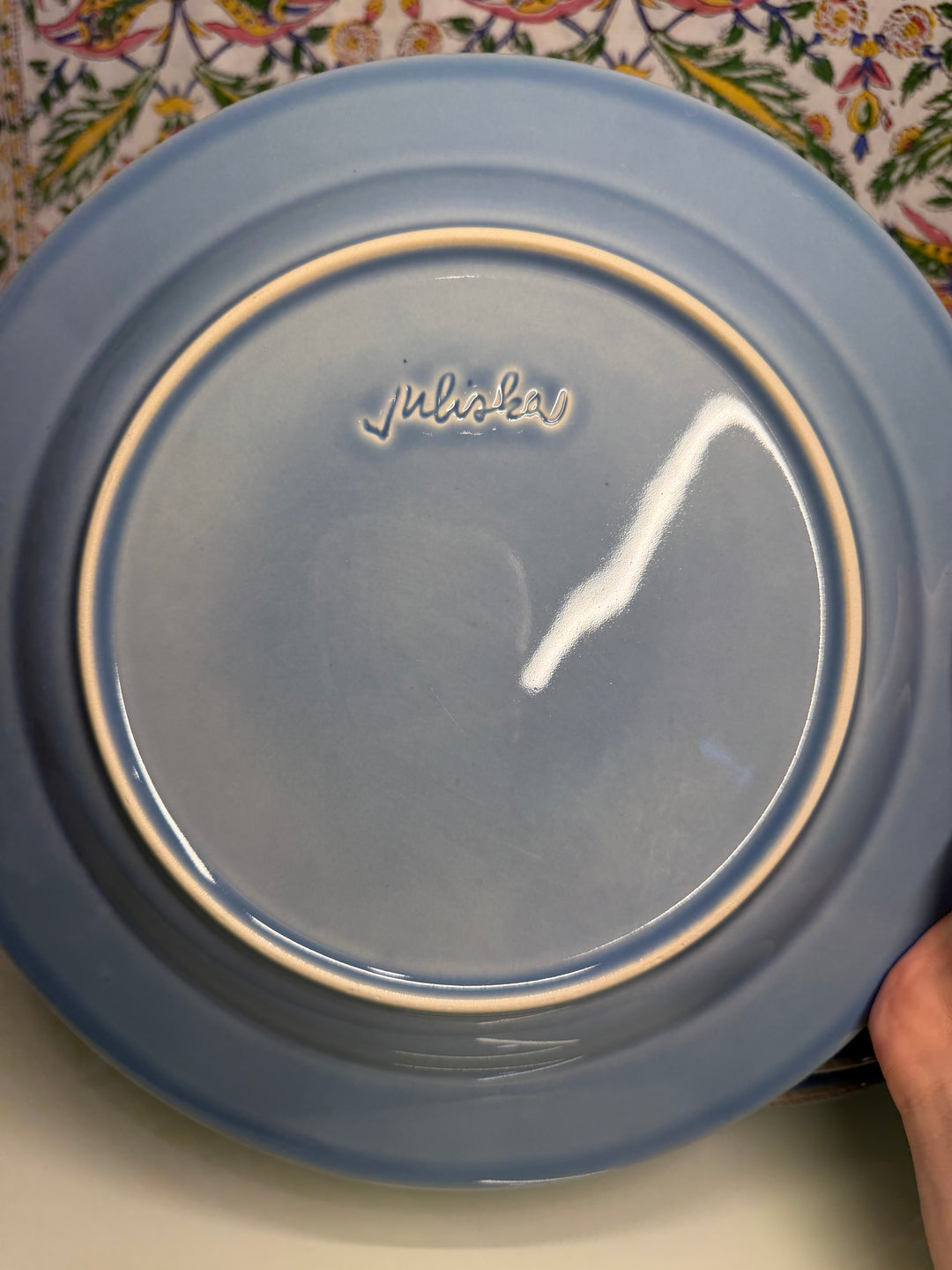 Set of 4 Blue Glazed Ceramic Dinner Plates - Juliska