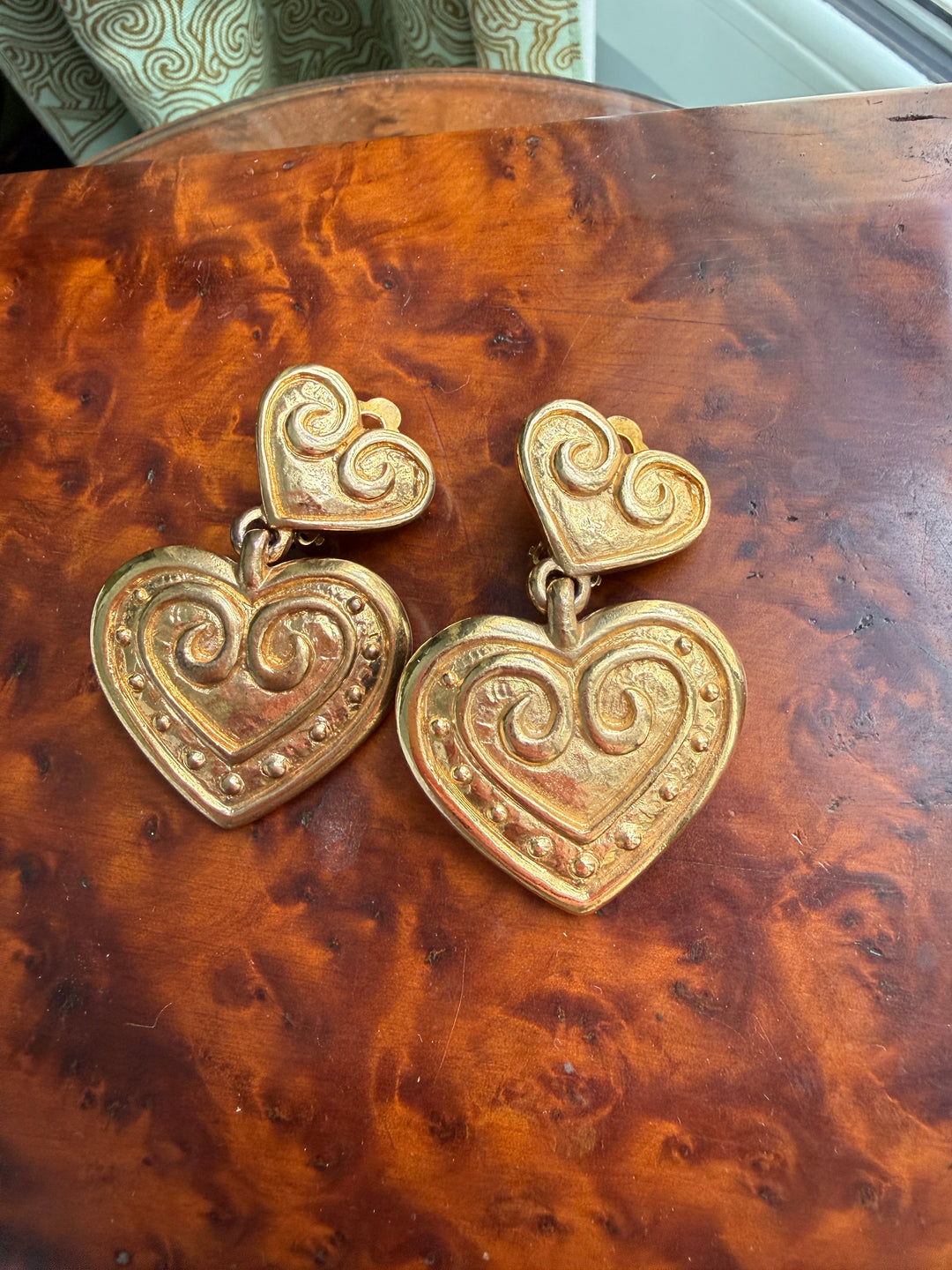 Vintage Costume Jewelry Heart Earrings from Paris Flea Market