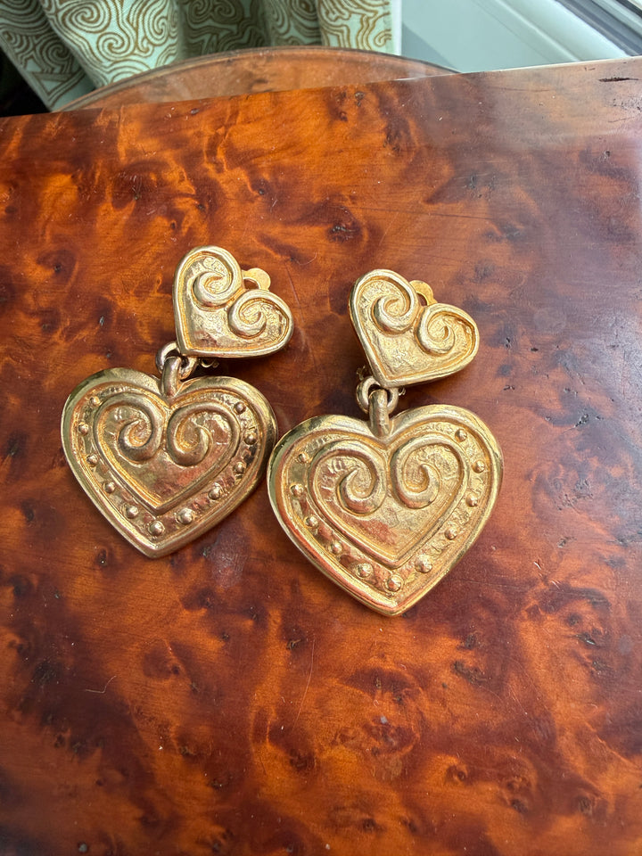 Vintage Costume Jewelry Heart Earrings from Paris Flea Market