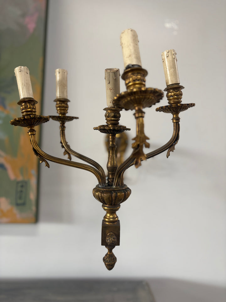 Ornate Gilt Brass Wall Sconces