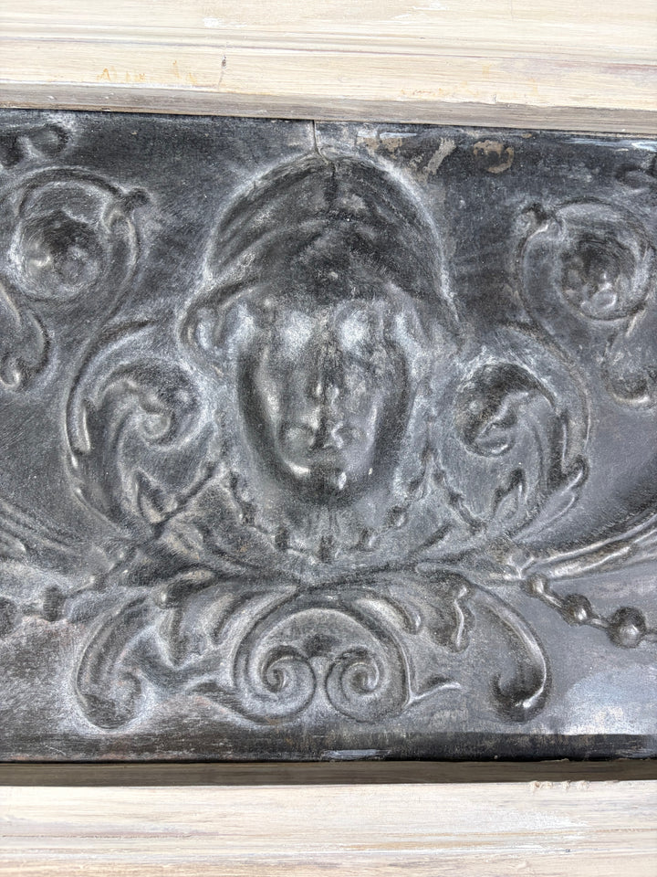 Set of Three Framed Embossed Metal Panels with Classical Face Motif
