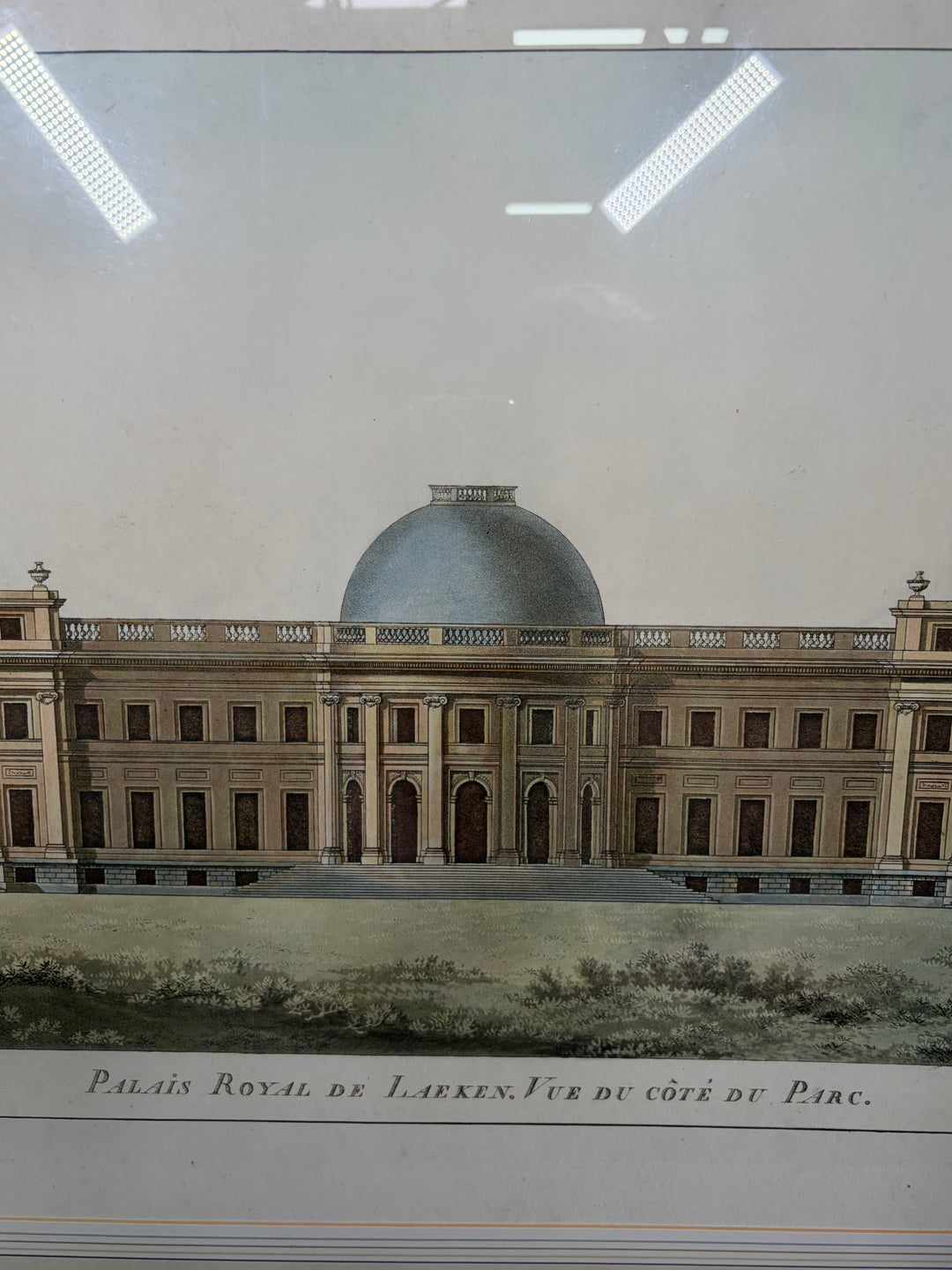 Framed Hand-Colored Engraving 'Palais Royal de Laeken, Vue du côté du Parc'