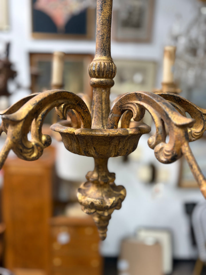 Aidan Gray Gold Gilt Five-Arm Candelabra Chandelier