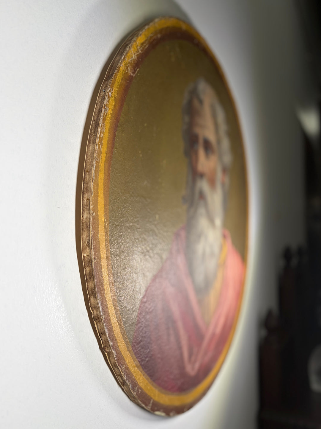 Oval Portrait Painting of Bearded Elder on Board