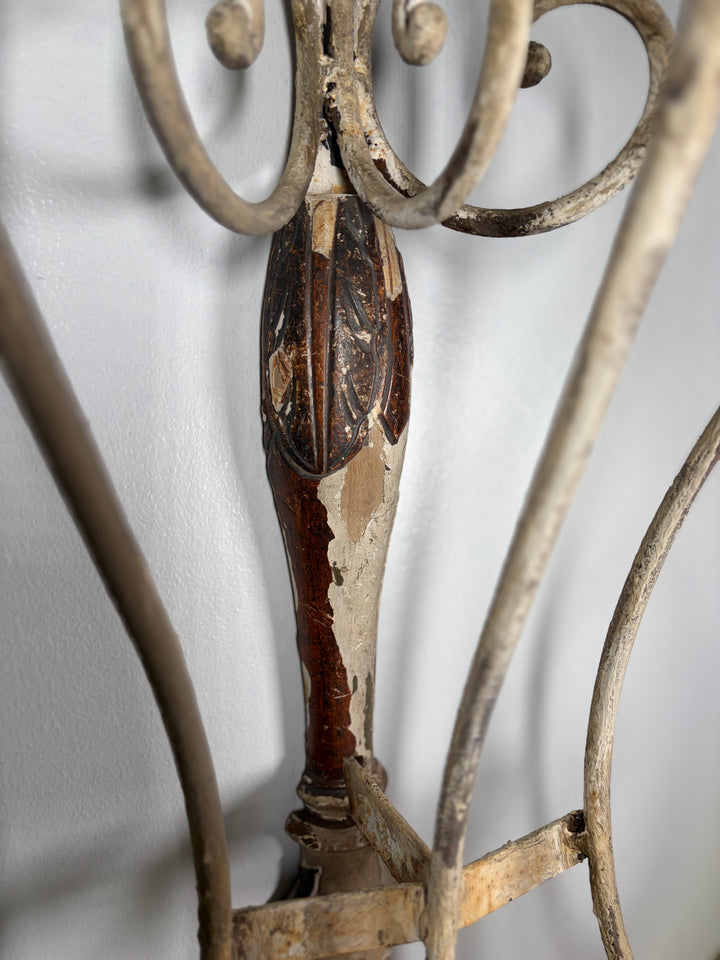 Pair of Painted Iron & Wood Three-Arm Wall Candle Sconces