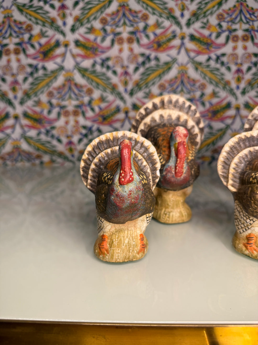 Set of Five Painted Ceramic Turkey Figurines