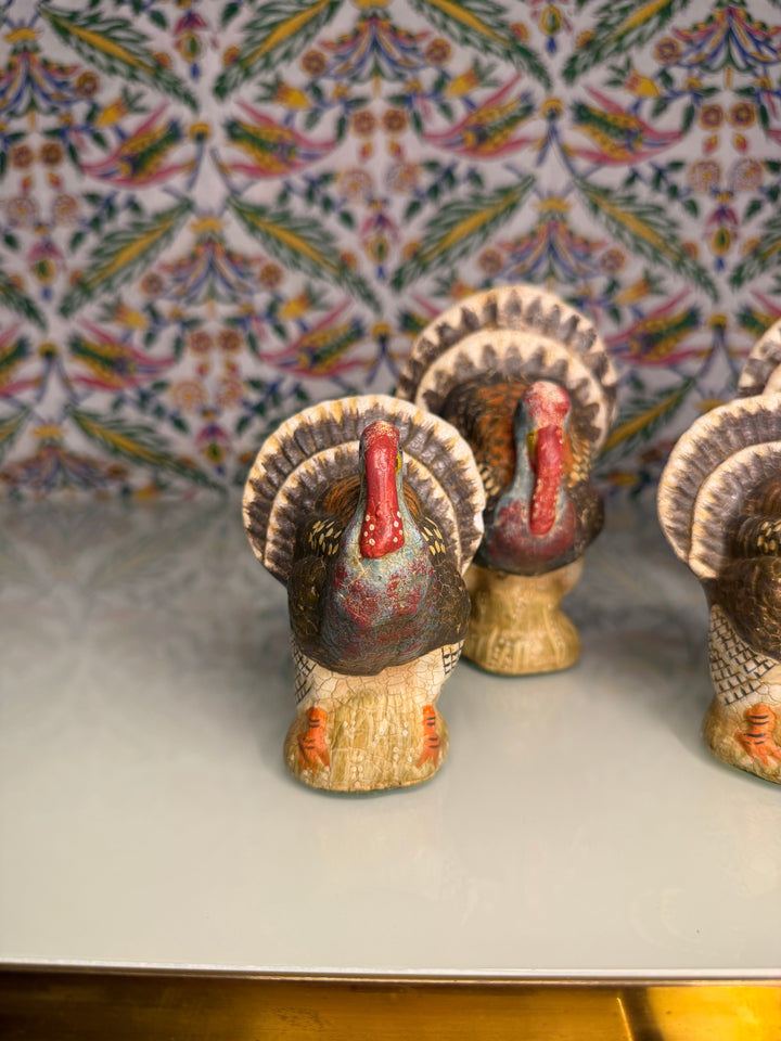 Set of Five Painted Ceramic Turkey Figurines