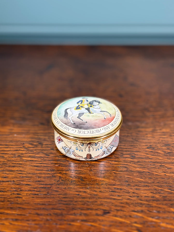 Halcyon Days George Washington Enamel Pill Box with Original Box