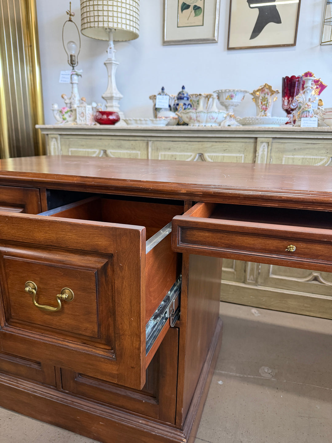 Vintage Wooden Desk with 8 Drawers