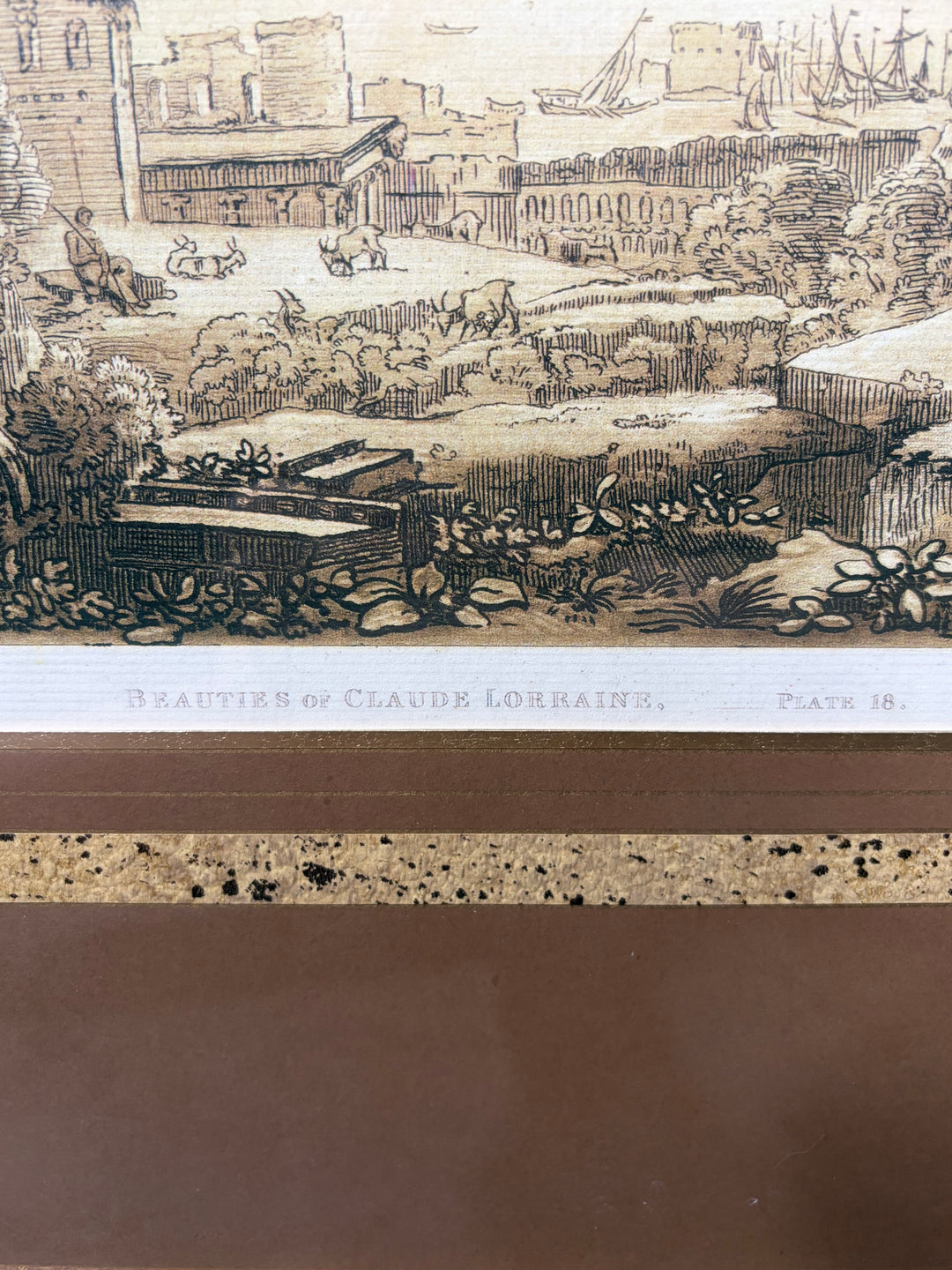 Framed Engraving After Claude Lorraine – Classical Landscape with Ruins