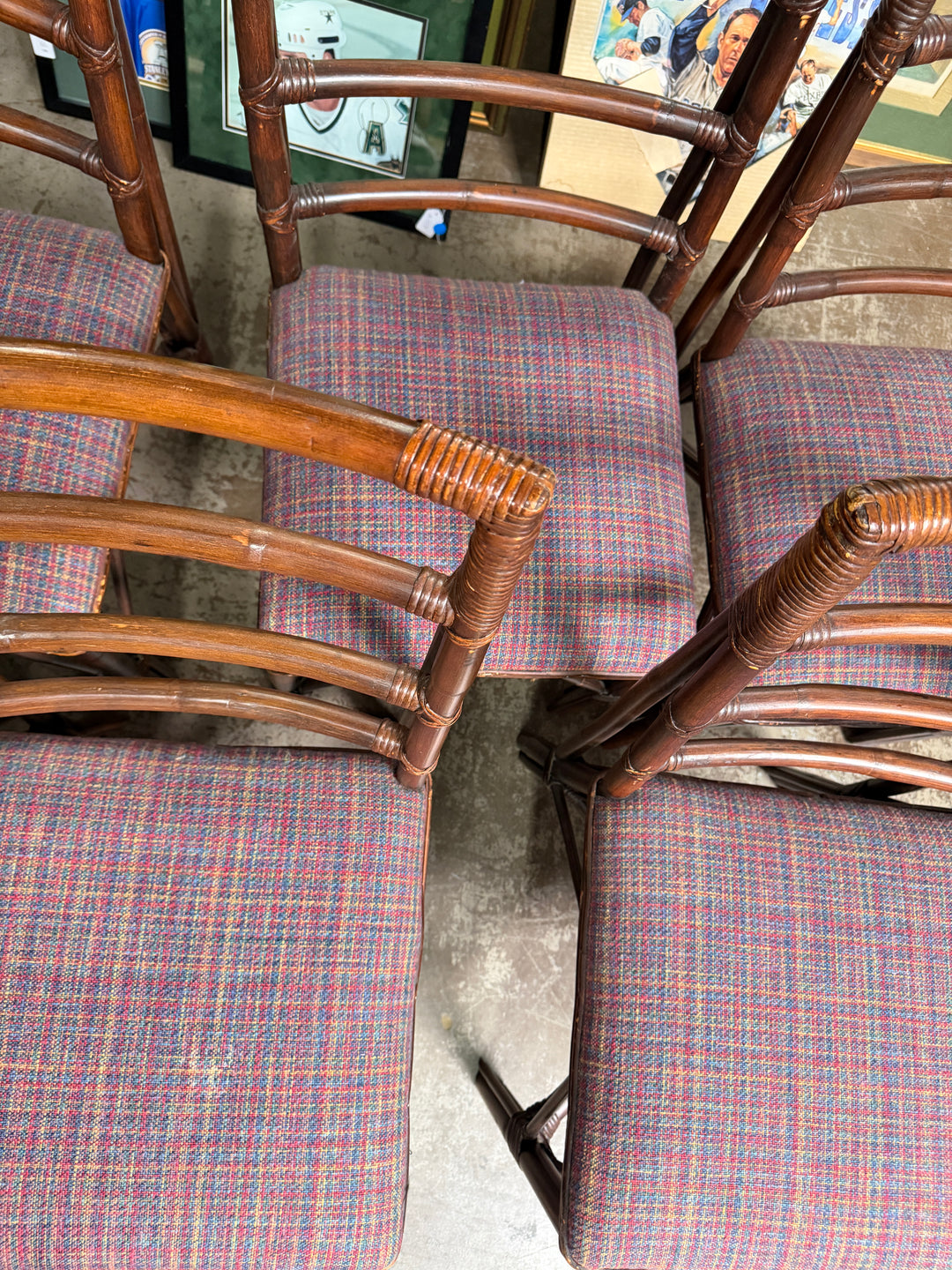 Set of 8 Vintage Bamboo and Rattan Chairs