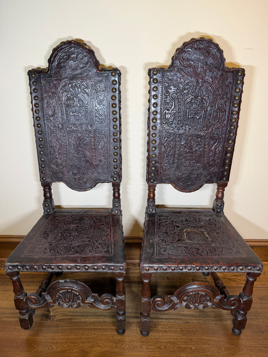 Portuguese Hand Tooled Leather Chairs