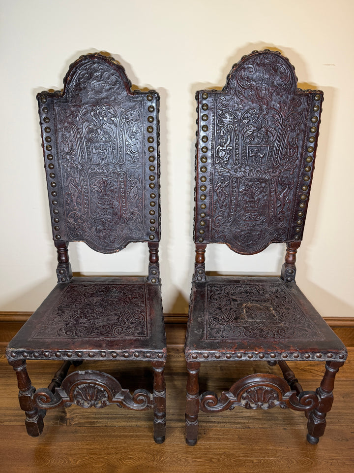Portuguese Hand Tooled Leather Chairs