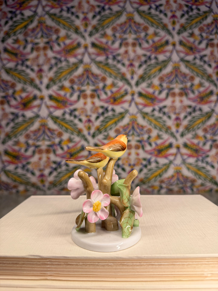 Herend Porcelain Double Bird Figurine with Flowers