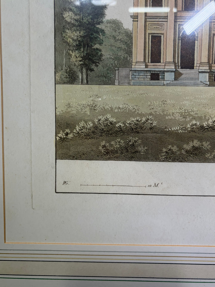 Framed Hand-Colored Engraving 'Palais Royal de Laeken, Vue du côté du Parc'