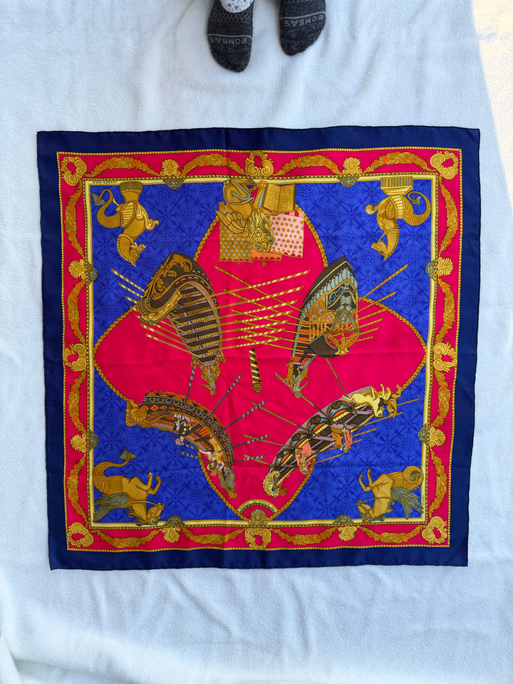 Vintage Hermès “Les Bissone de Venise” Blue Silk Scarf