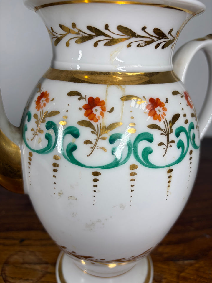 Antique Porcelain Tea/Coffee Service Set with Green Scrollwork & Gilt Decoration