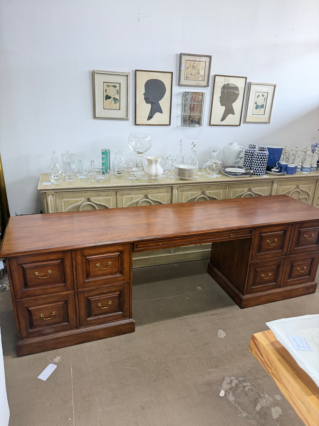 Vintage Wooden Desk with 8 Drawers
