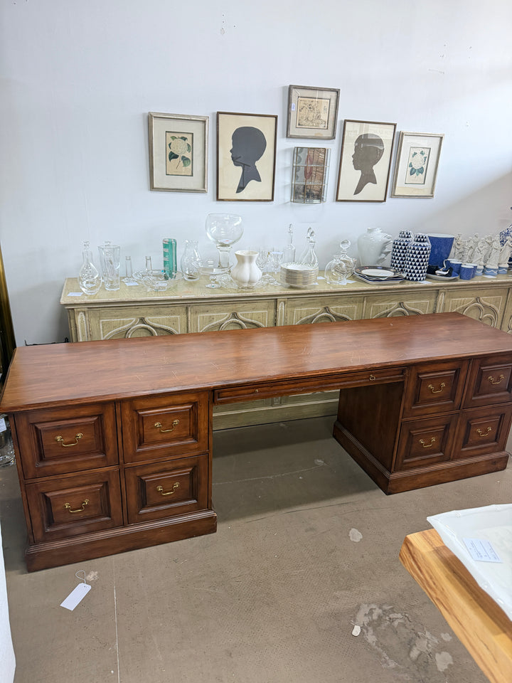 Vintage Wooden Desk with 8 Drawers