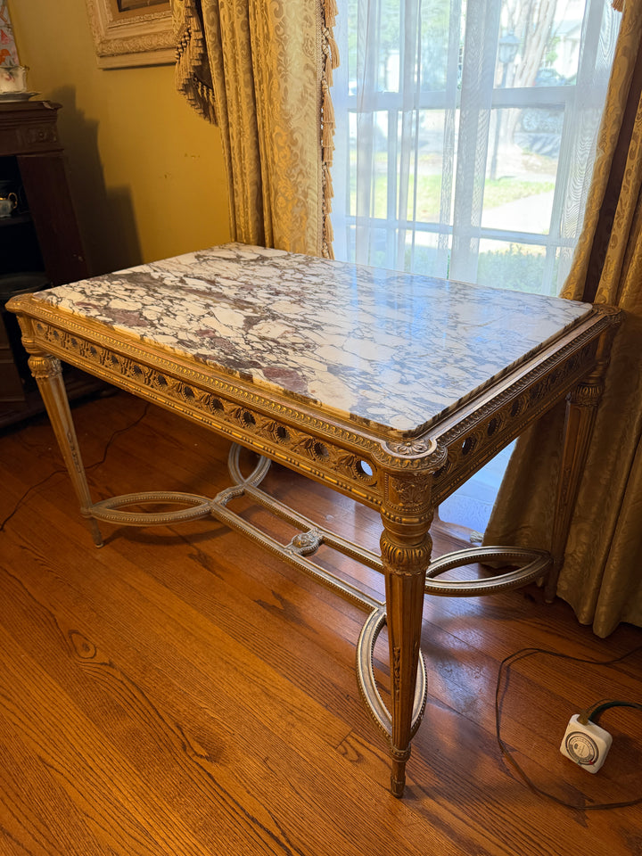 French Louis XVI Style Gilt Wood Marble Top Table