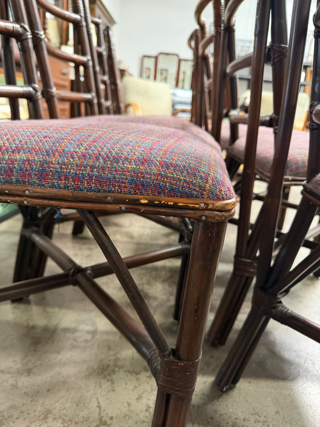Set of 8 Vintage Bamboo and Rattan Chairs