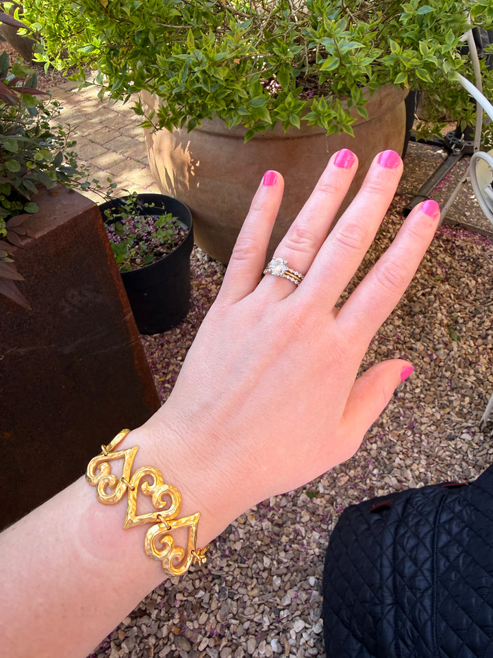 YSL Vintage Hammered Heart Bracelet