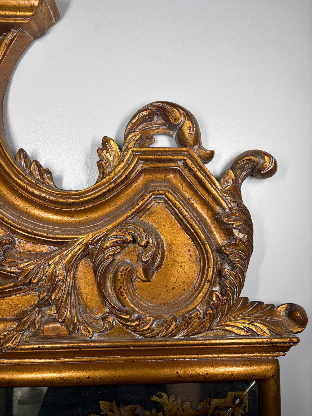 Large Gilt-Framed Wall Mirror with Carved Pediment
