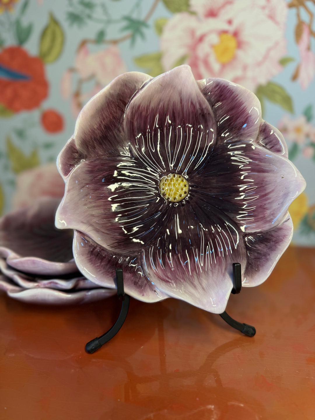 Set of 4 Ceramic Purple Flower Plates