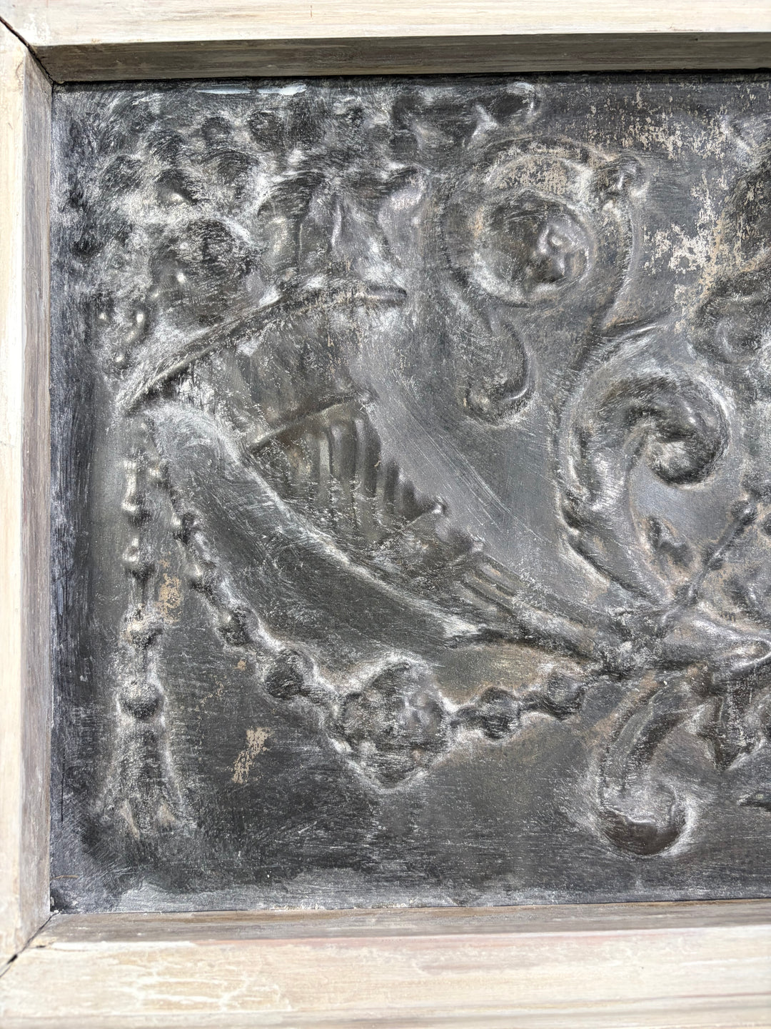 Set of Three Framed Embossed Metal Panels with Classical Face Motif