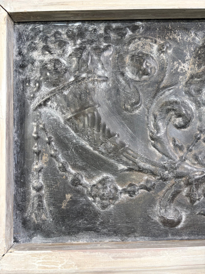 Set of Three Framed Embossed Metal Panels with Classical Face Motif