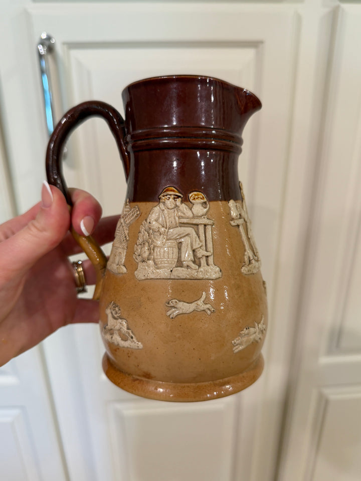 English Victorian/Edwardian stoneware jugs by Doulton & Lambeth, & Marks (7 inch)