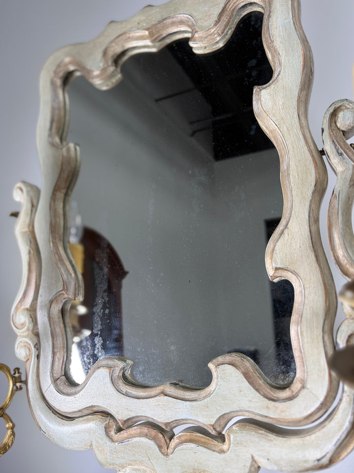 Baroque-Style Vanity Mirror with Candelabra Arms and Jewelry Box Base
