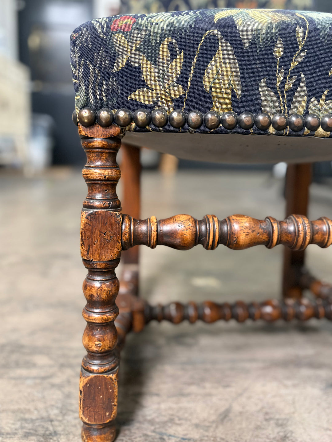 Pair of Barley Twist Dining Chairs with Tapestry Upholstery