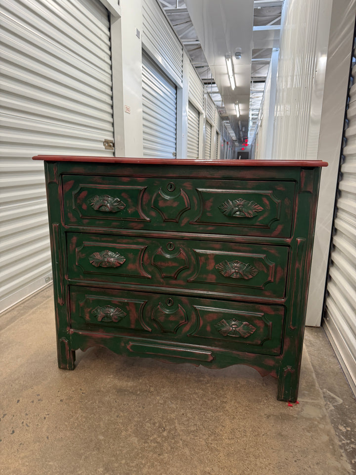 Antique Pink and Green Chest of Drawers