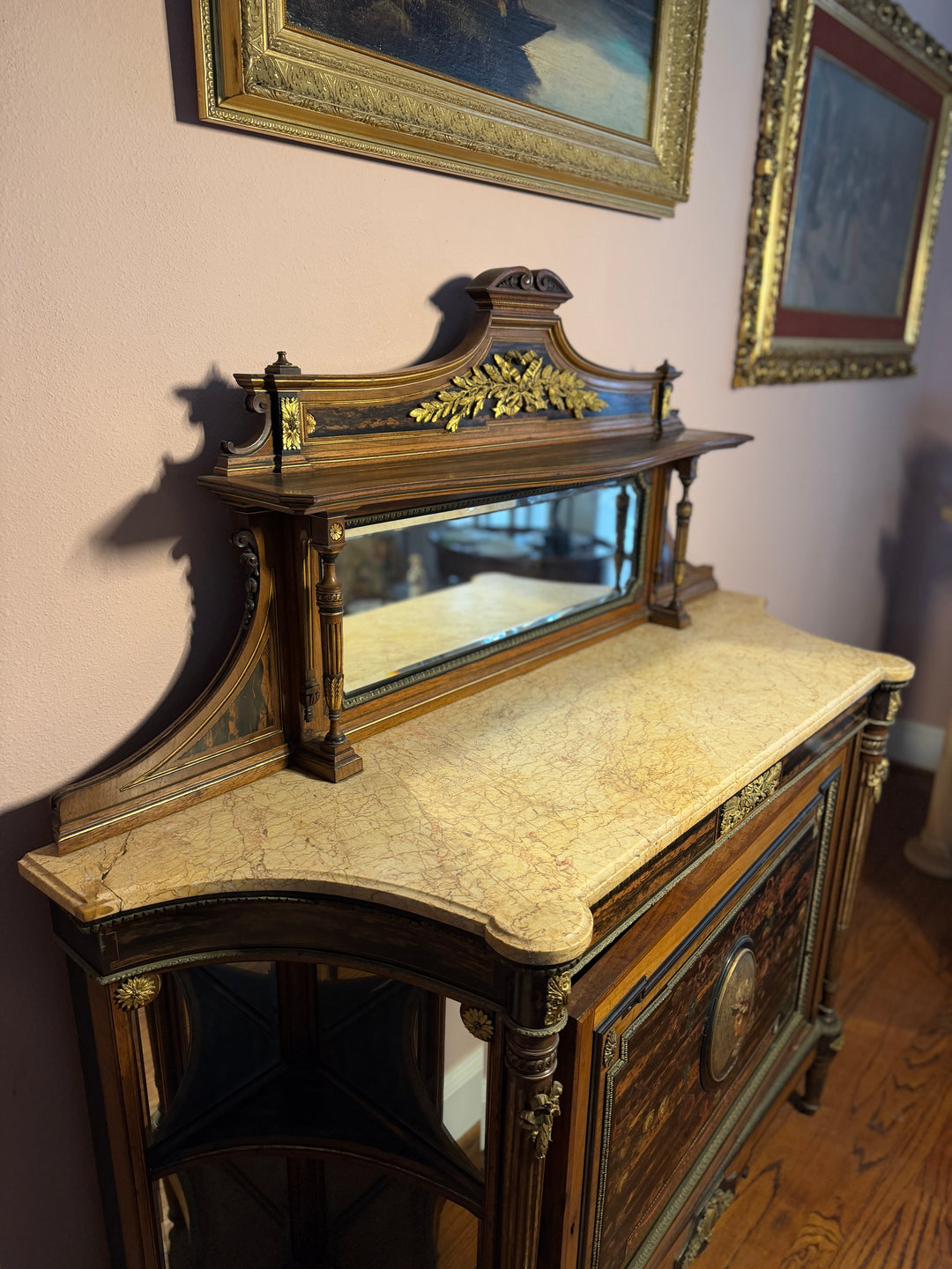 Antique Marble Top Credenza