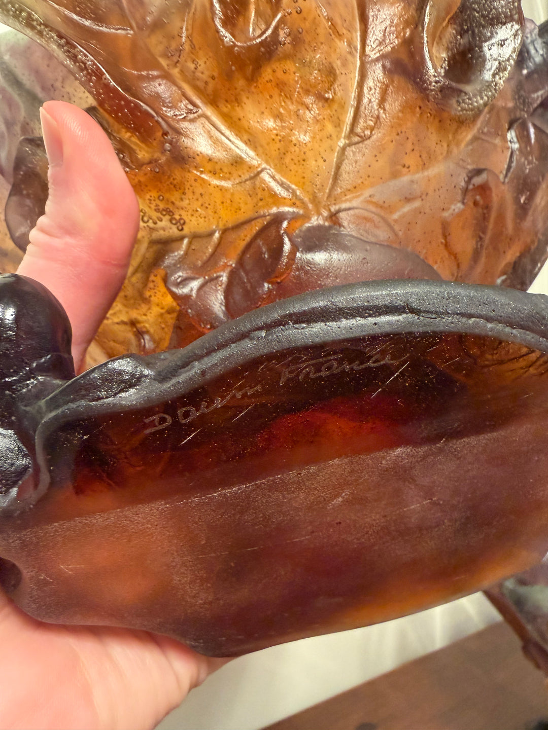 Daum France Pate-de-Verre "Figs and Lizard" Coupe Bowl