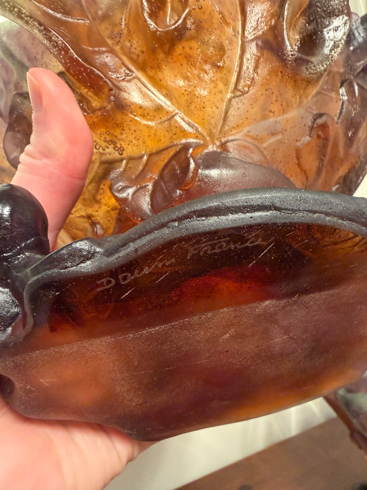 Daum France Pate-de-Verre "Figs and Lizard" Coupe Bowl