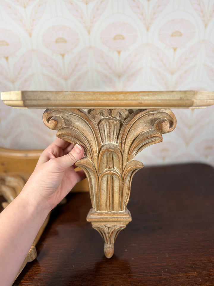 Pair of Gilt Acanthus-Leaf Wall Bracket Shelves (Made in Italy)