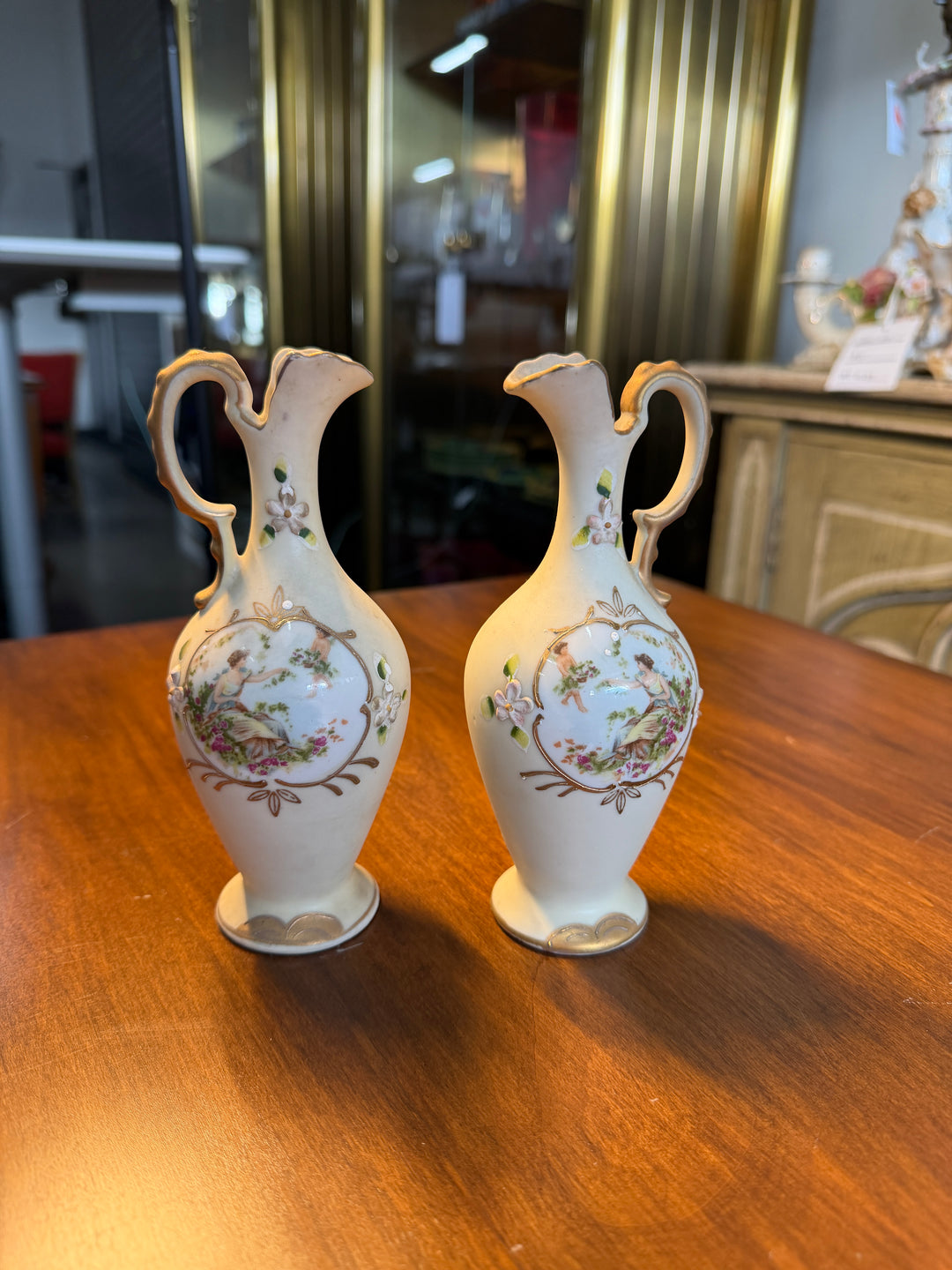 Set of 2 1960s Japanese Hand Painted Bud Vases