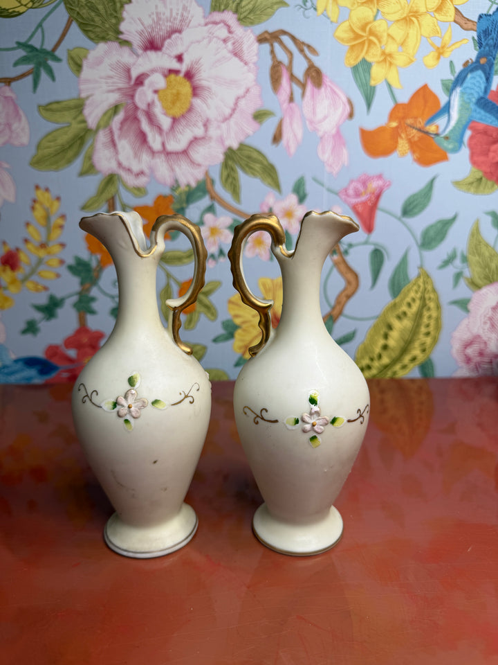 Set of 2 1960s Japanese Hand Painted Bud Vases