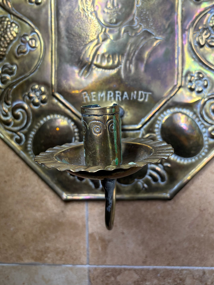 2 Brass Wall Sconces engraved "Rembrandt"
