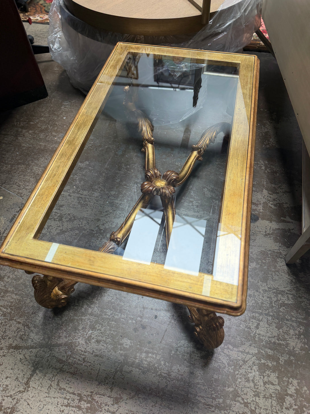 Gold Painted Coffee Table with Glass Top
