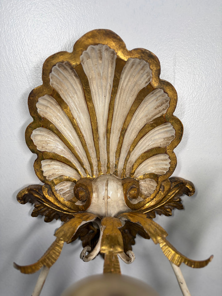 Antiqued Painted & Gilded Gold 3-Candle Wall Sconces